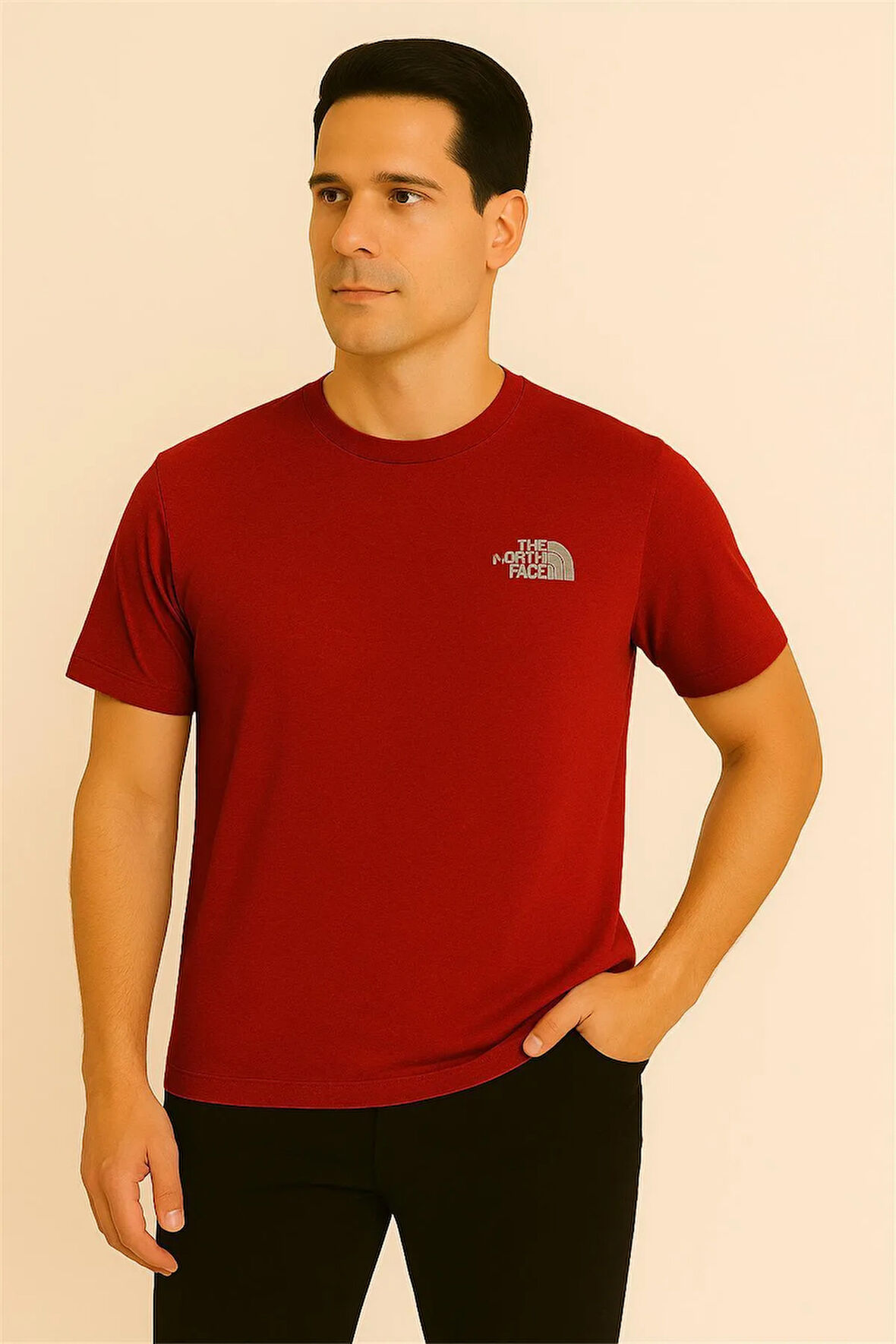 KİREMİT KIRMIZI BİSİKLET YAKA T-SHIRT – SÜPREME NORTHFACE