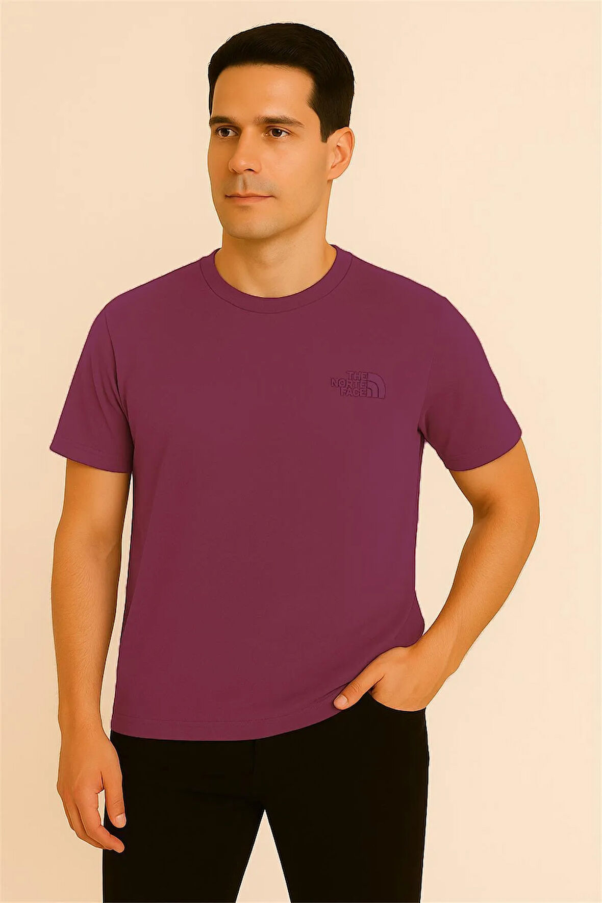 BORDO BİSİKLET YAKA T-SHIRT – SÜPREME THENORTHFACE