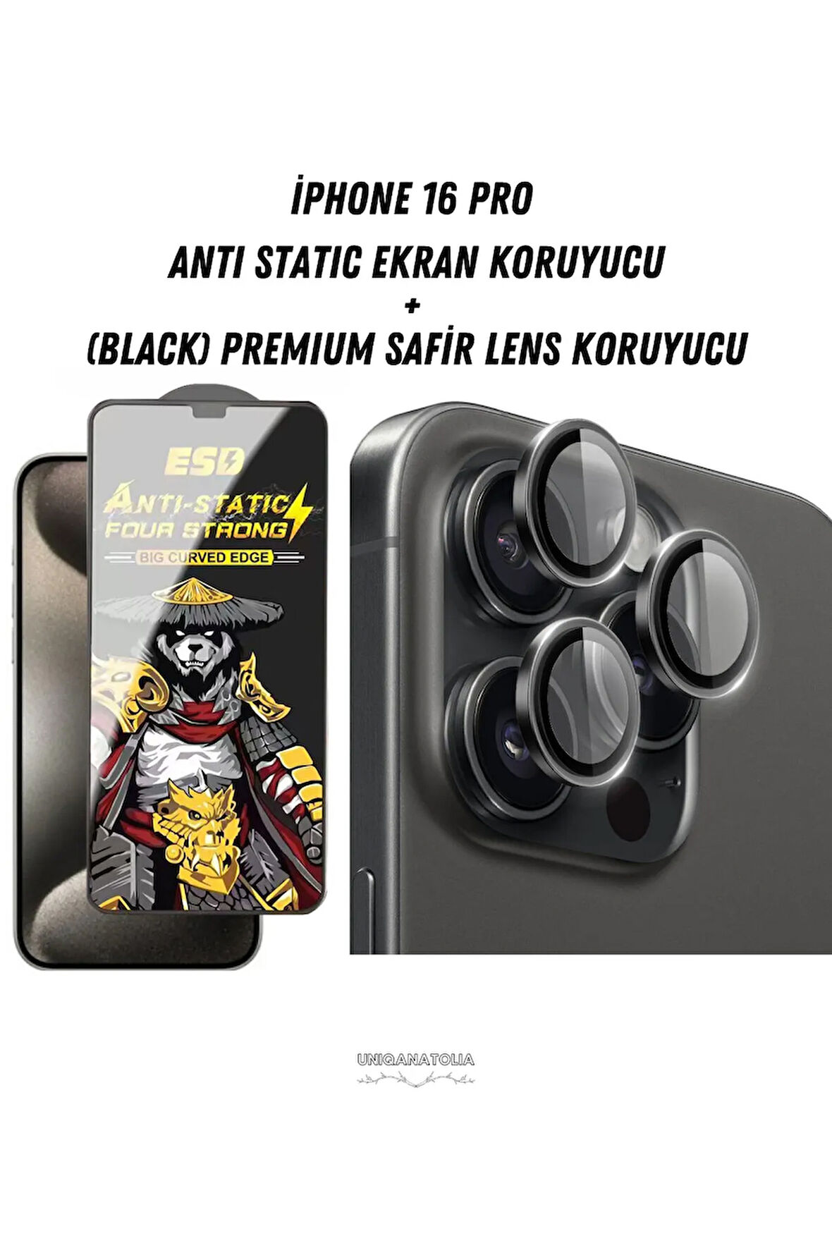 iPhone 16 Pro  uyumlu Anti Static Ekran Koruyucu ve Safir Premium Lens Koruyucu