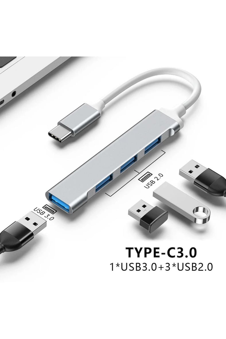 Abatech Type-C 4 Port USB 3.0 Laptop Telefon Uyumlu Çoklayıcı Hub