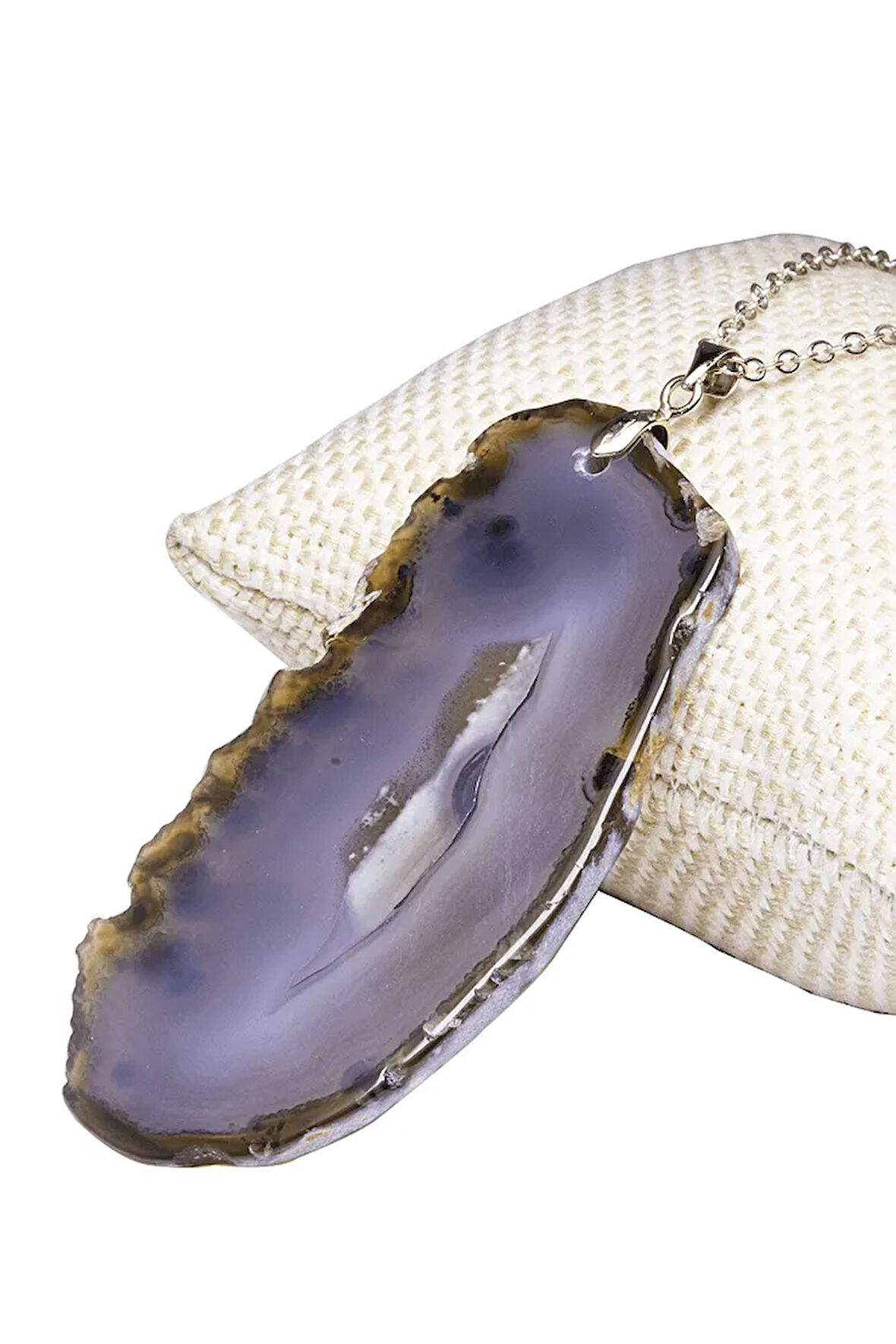 Sertifikalı Gümüş Aparatlı Doğal Siyah Akik Taşı Plaka Kolye