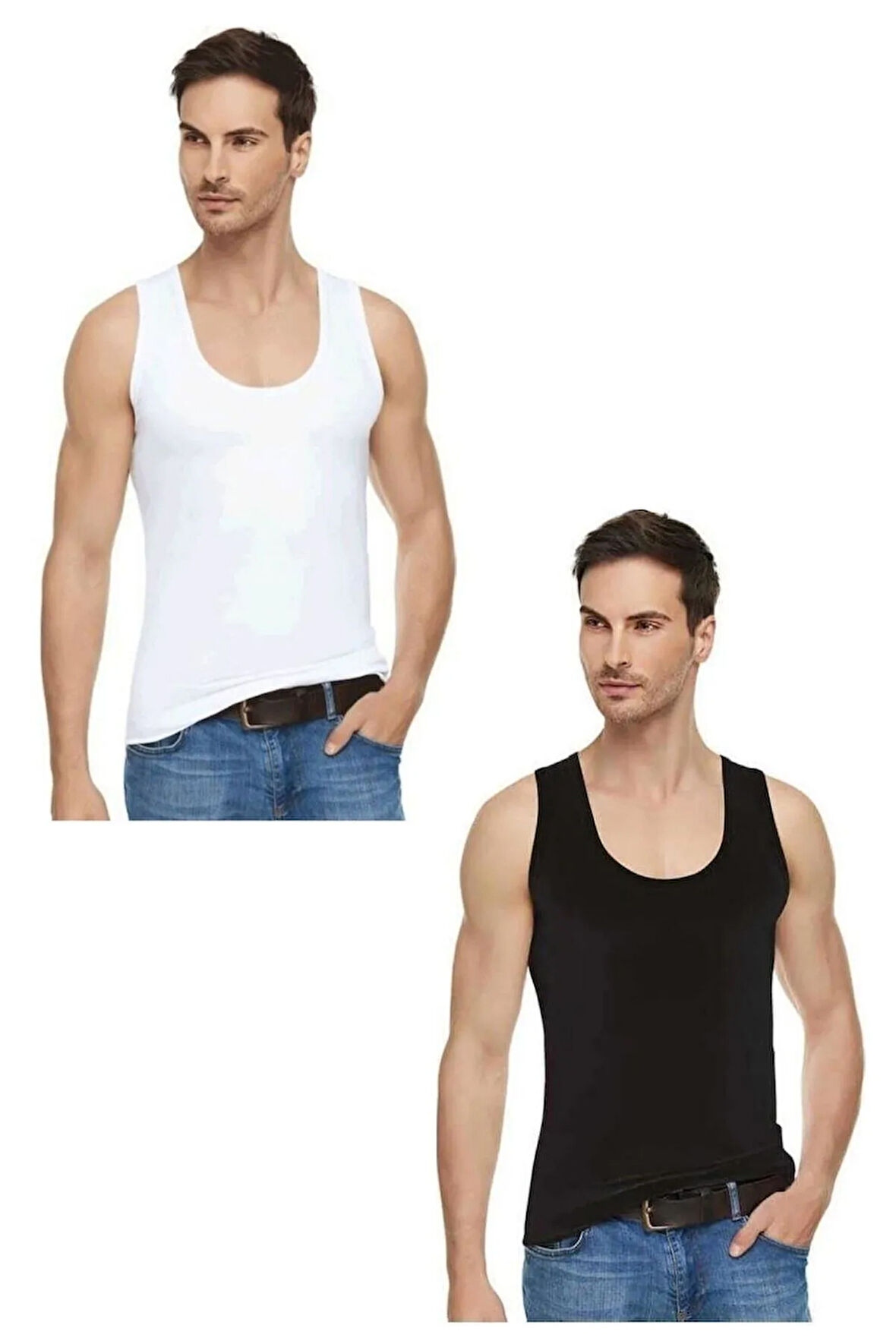 Erkek 3 Siyah + 3 Beyaz Elastan Likralı Pamuklu Atlet 6'lı Paket Abani Classic