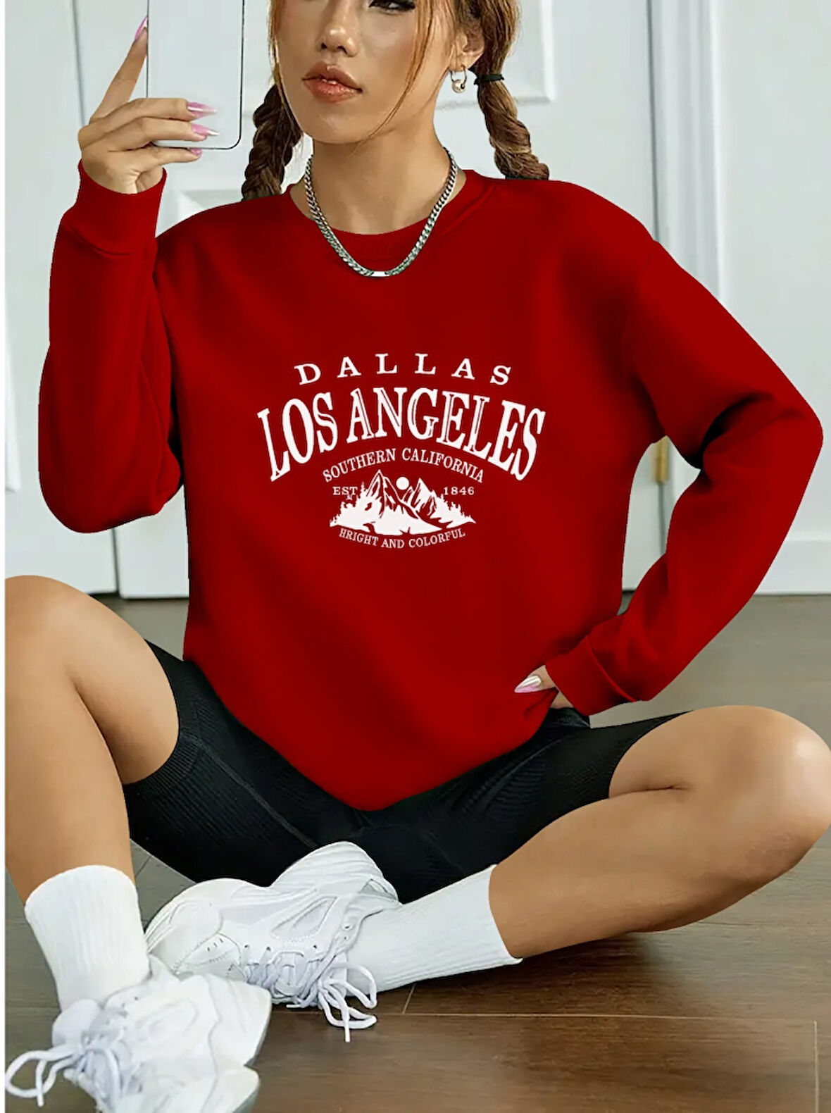 JANES Kadın Uzun Kollu Bisiklet Yaka Viskon Iki Iplik Bluz