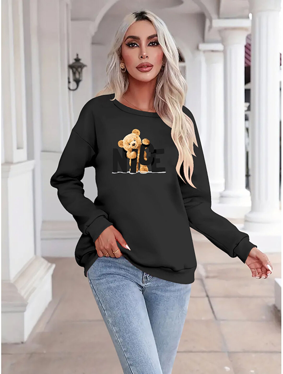 JANES Kadın Uzun Kollu Bisiklet Yaka Viskon Iki Iplik Bluz