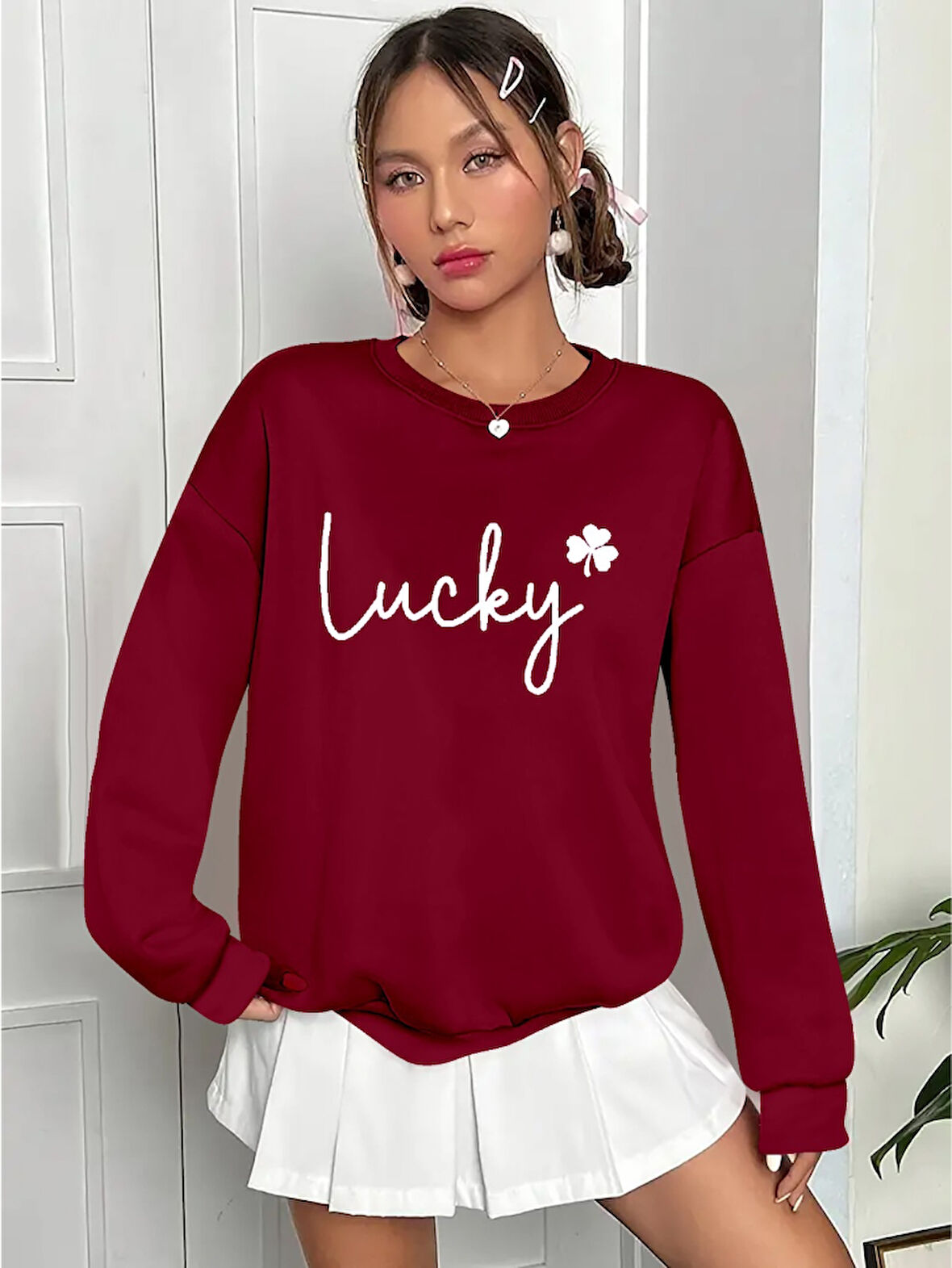 JANES Kadın Uzun Kollu Bisiklet Yaka Viskon Iki Iplik Bluz