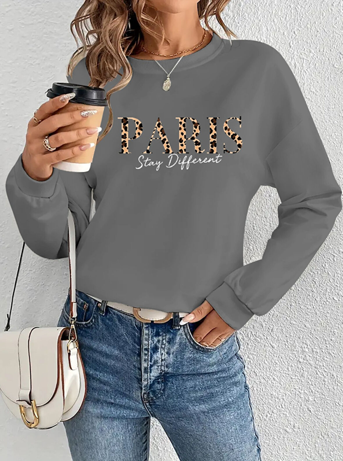 JANES Kadın Uzun Kollu Bisiklet Yaka Desenli Viskon Iki Iplik Bluz