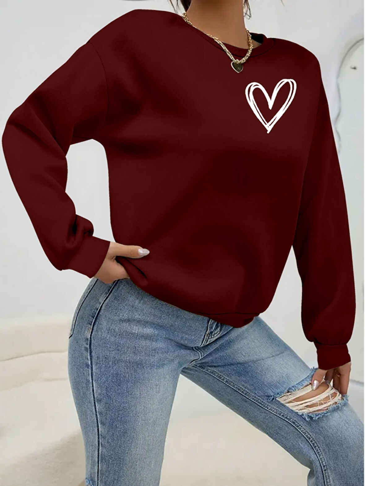 JANES Kadın Uzun Kollu Bisiklet Yaka Viskon Iki Iplik Bluz