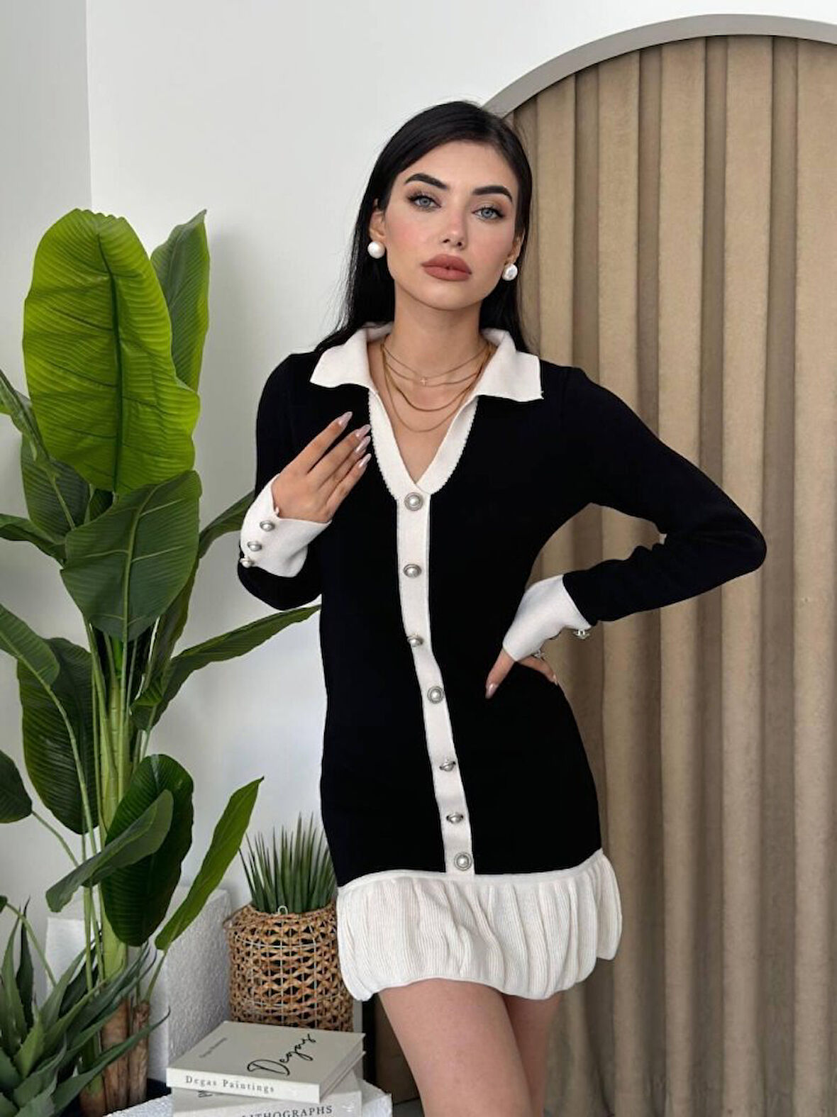 JANES Bochum İnci Düğmeli Mini Elbise