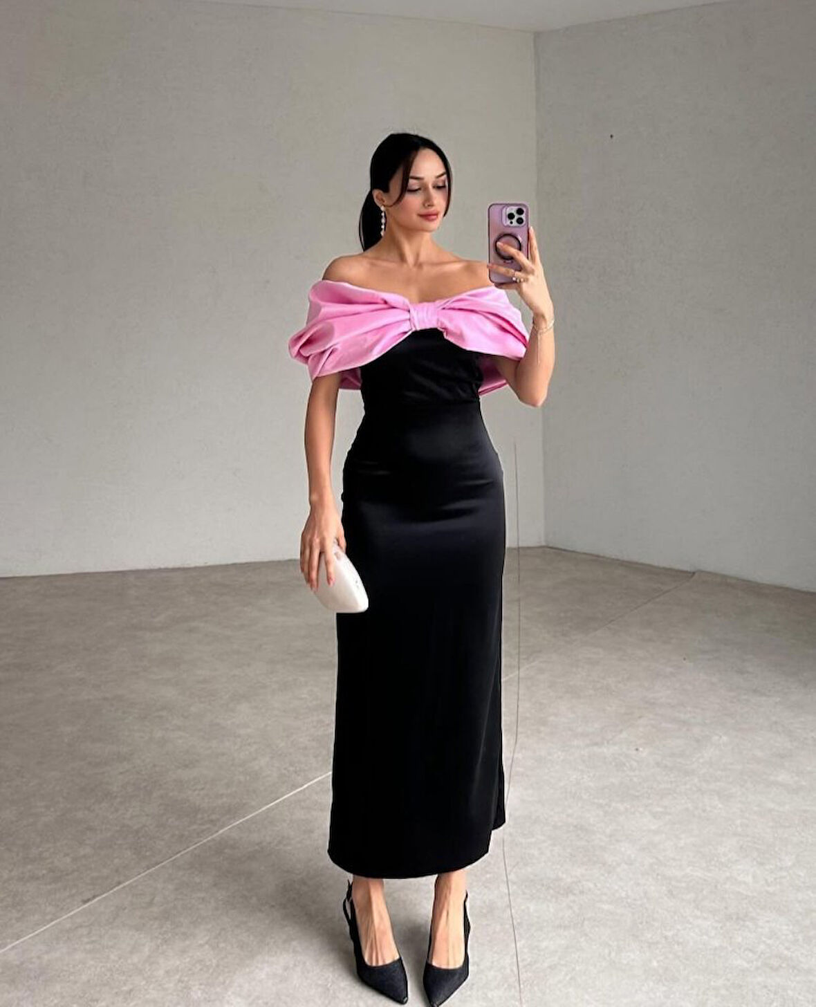 JANES Pembe Önü Fiyonklu Elbise