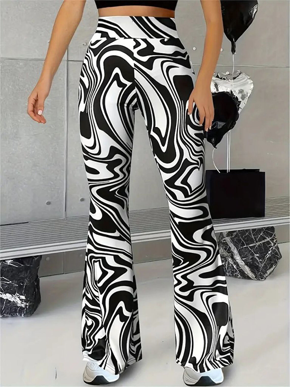 JANES Kadın Yüksek Bel Zebra Desenli Tayt