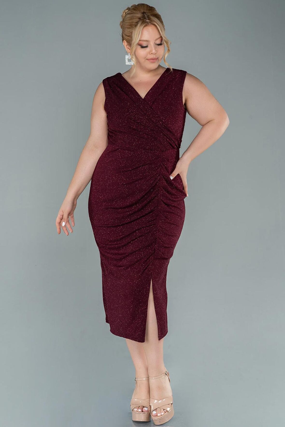 Kolsuz Simli Midi Büyük Beden Abiye ABK1492