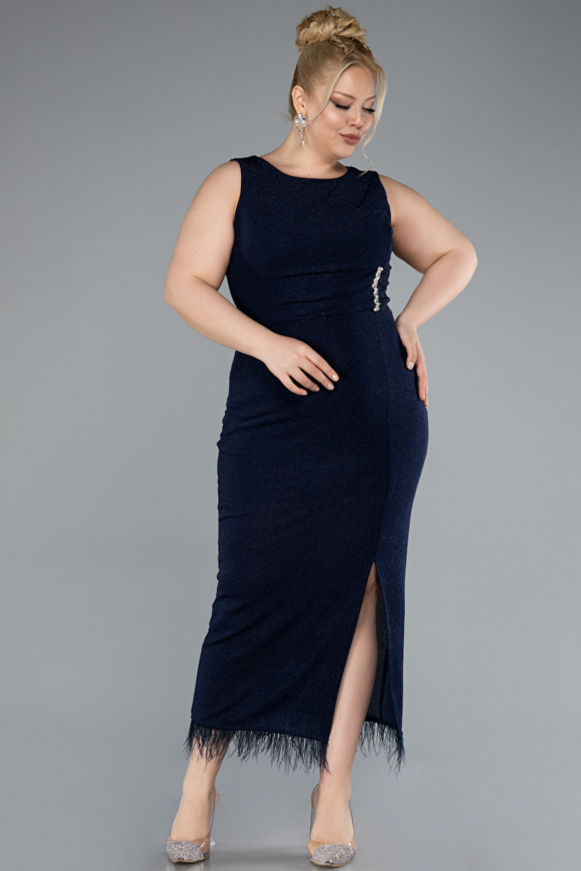 Kolsuz Yırtmaçlı Midi Büyük Beden Abiye ABK2338