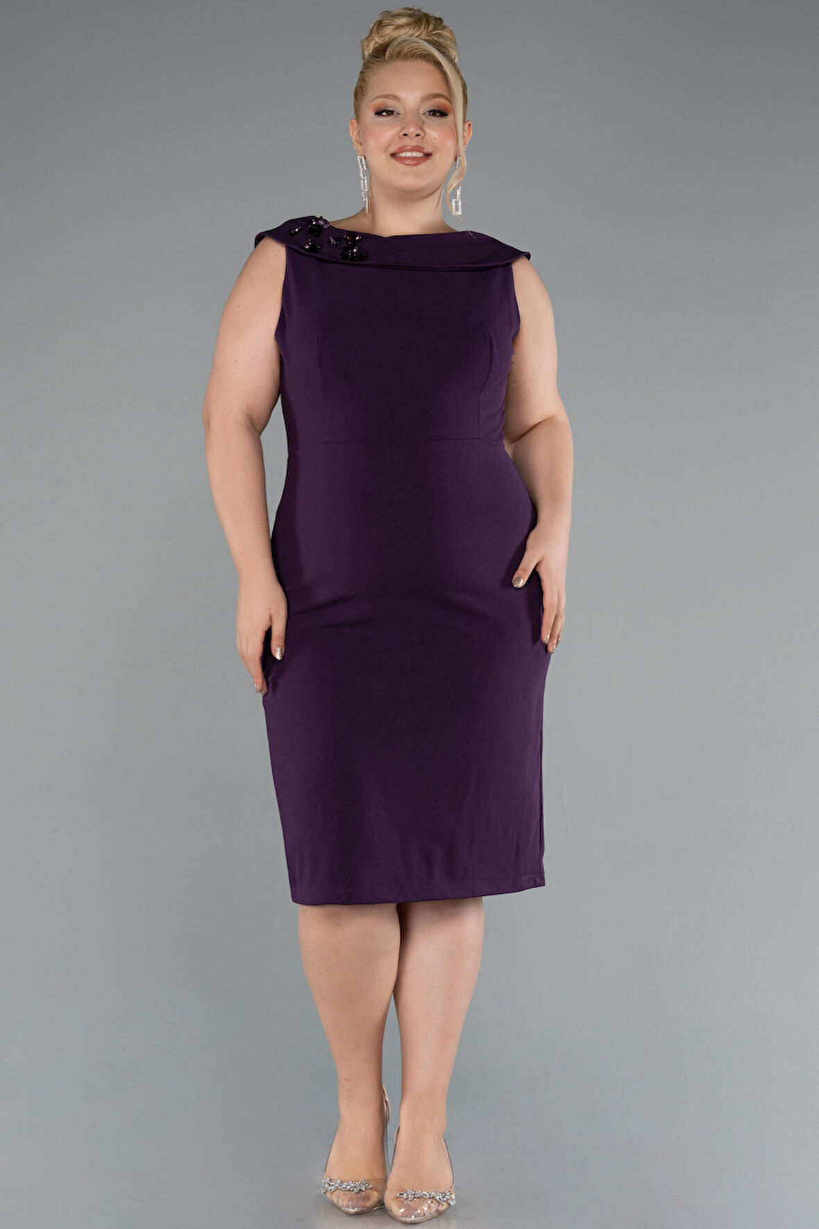 Kolsuz Midi Büyük Beden Davet Elbisesi ABK2422