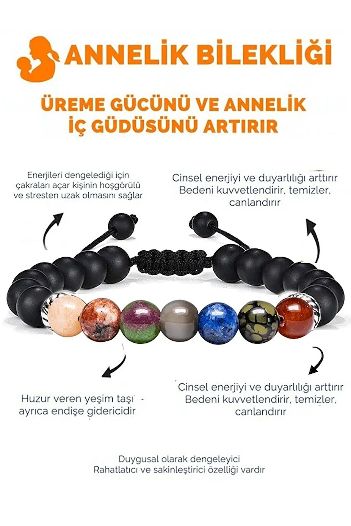 Annelik Bilekliği Kalsit Mercan Yeşim Akik Lapis Oniks Doğal Taş Bileklik