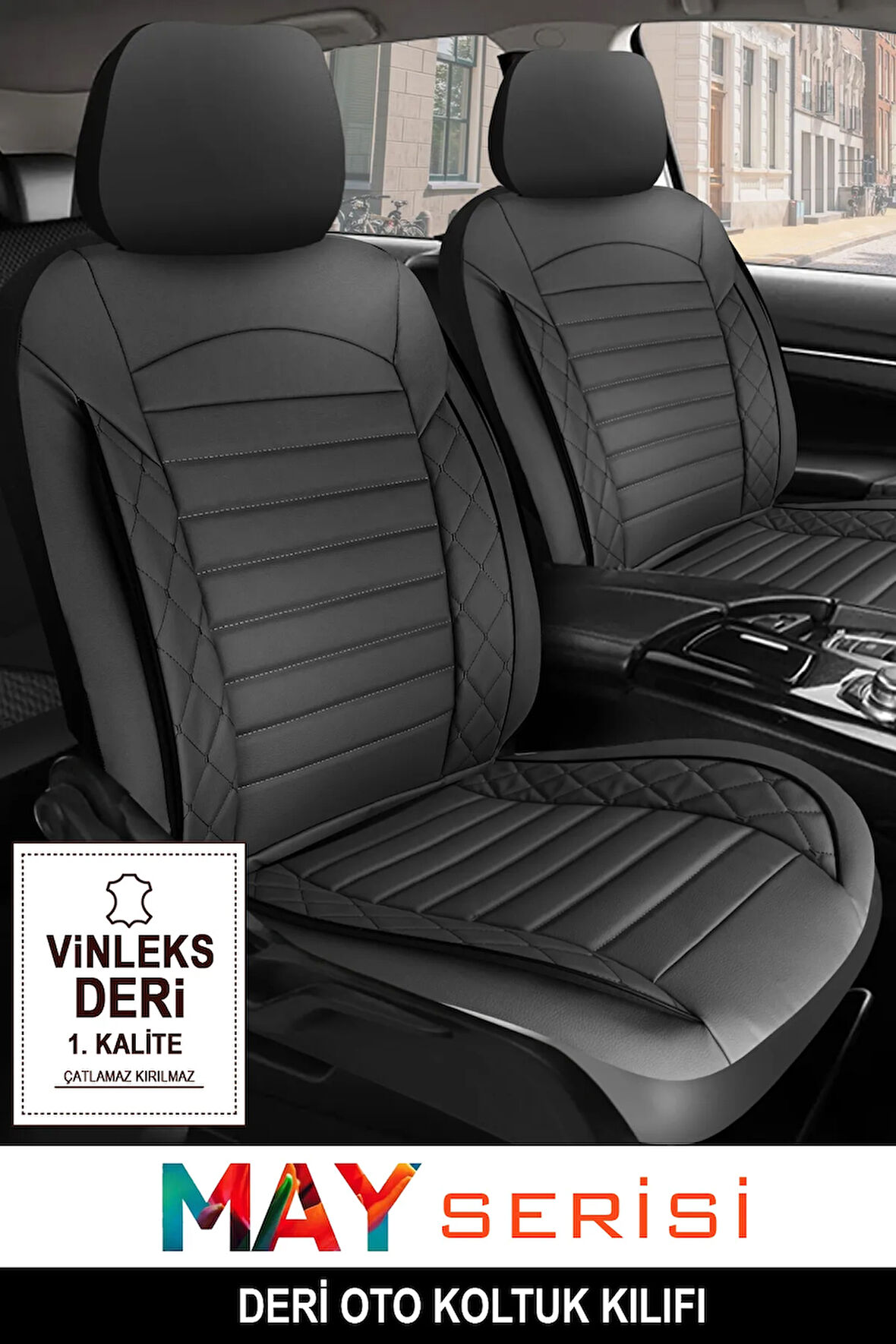 Volvo 780  Uyumlu 5 KOLTUK TAM SET MAY SERİSİ DERİ OTO KOLTUK KILIFI KOKMA TERLETME YAPMAZ SİYAH