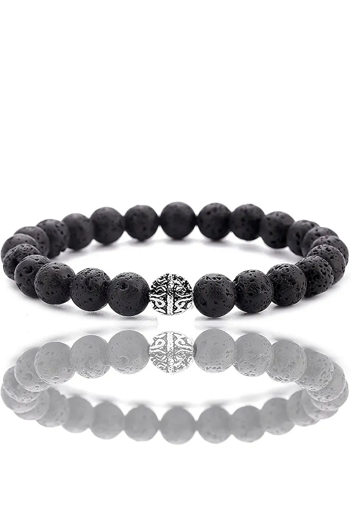 Sertifikalı Volkanik Lav Taşı Bileklik - Gümüş Aparatlı