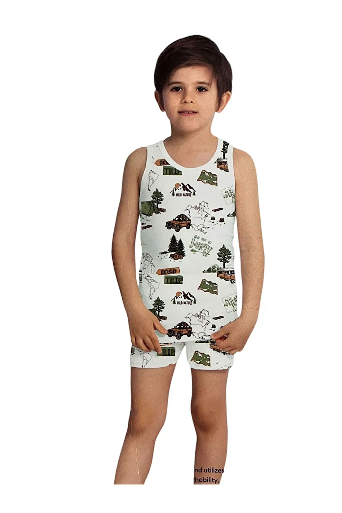 ELM Ekru Kampcı Desenli Erkek Çocuk Atlet Boxer Takımı 7031-7044