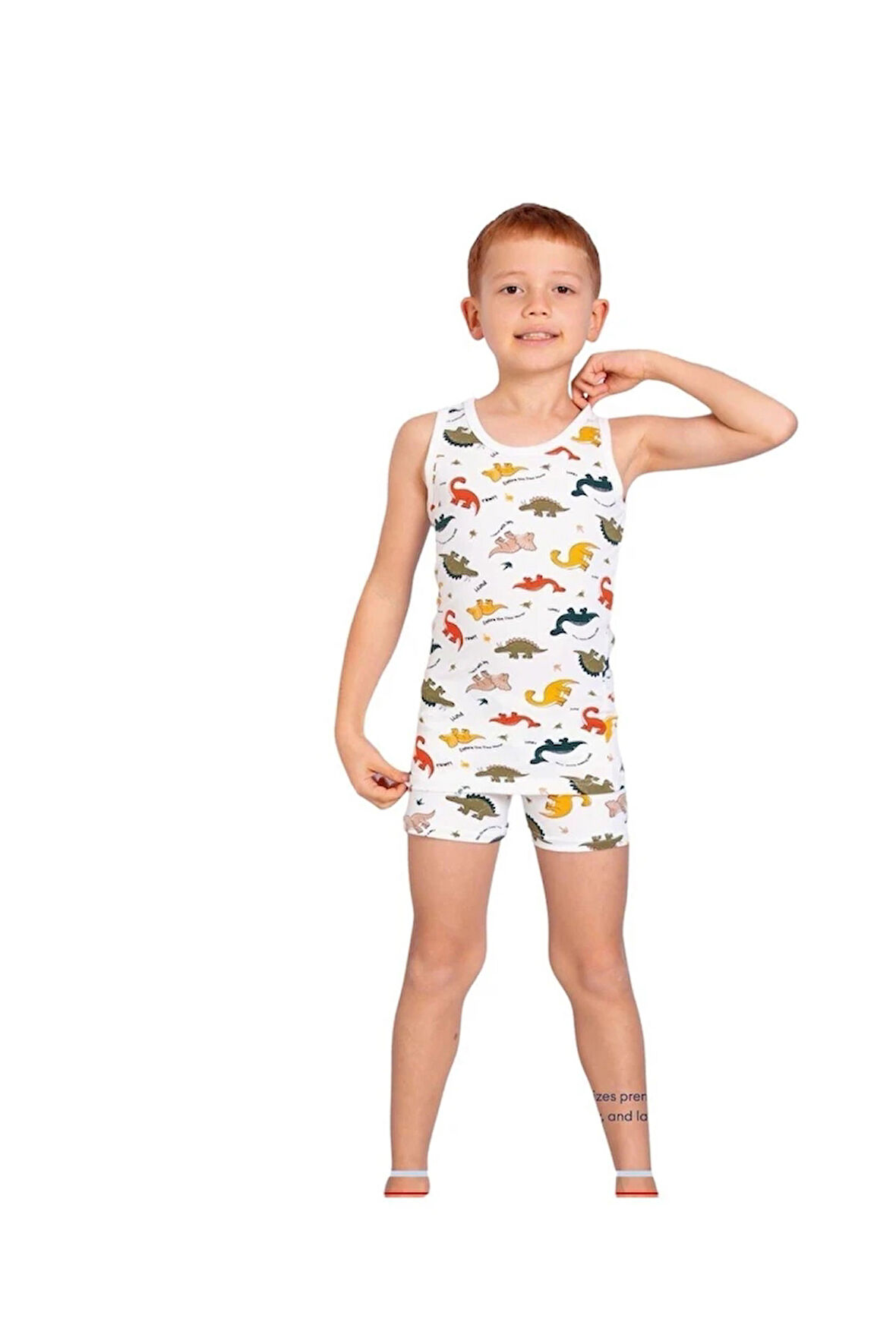 ELM Ekru Dinazor Desenli Erkek Çocuk Atlet Boxer Takımı 7042