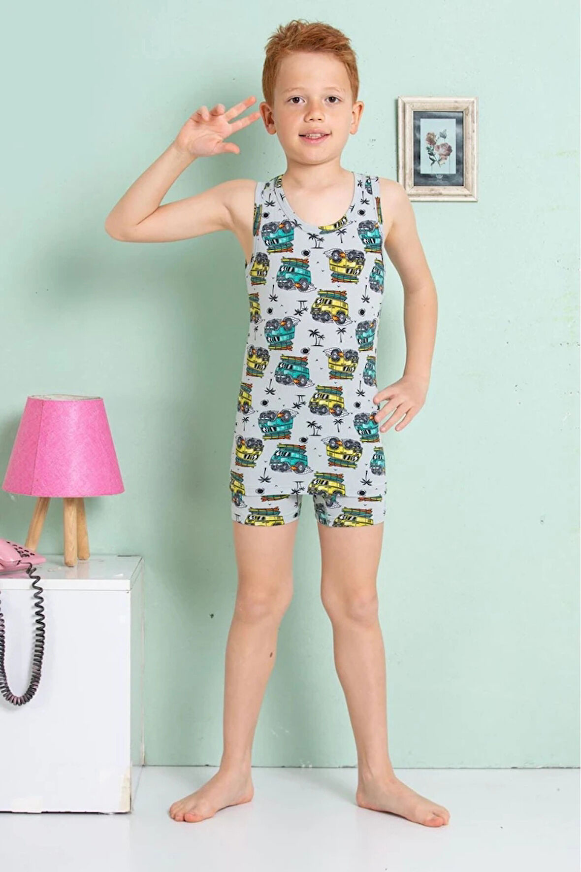 ELM Gri Safari Desenli Erkek Çocuk Atlet Boxer Takımı 7073