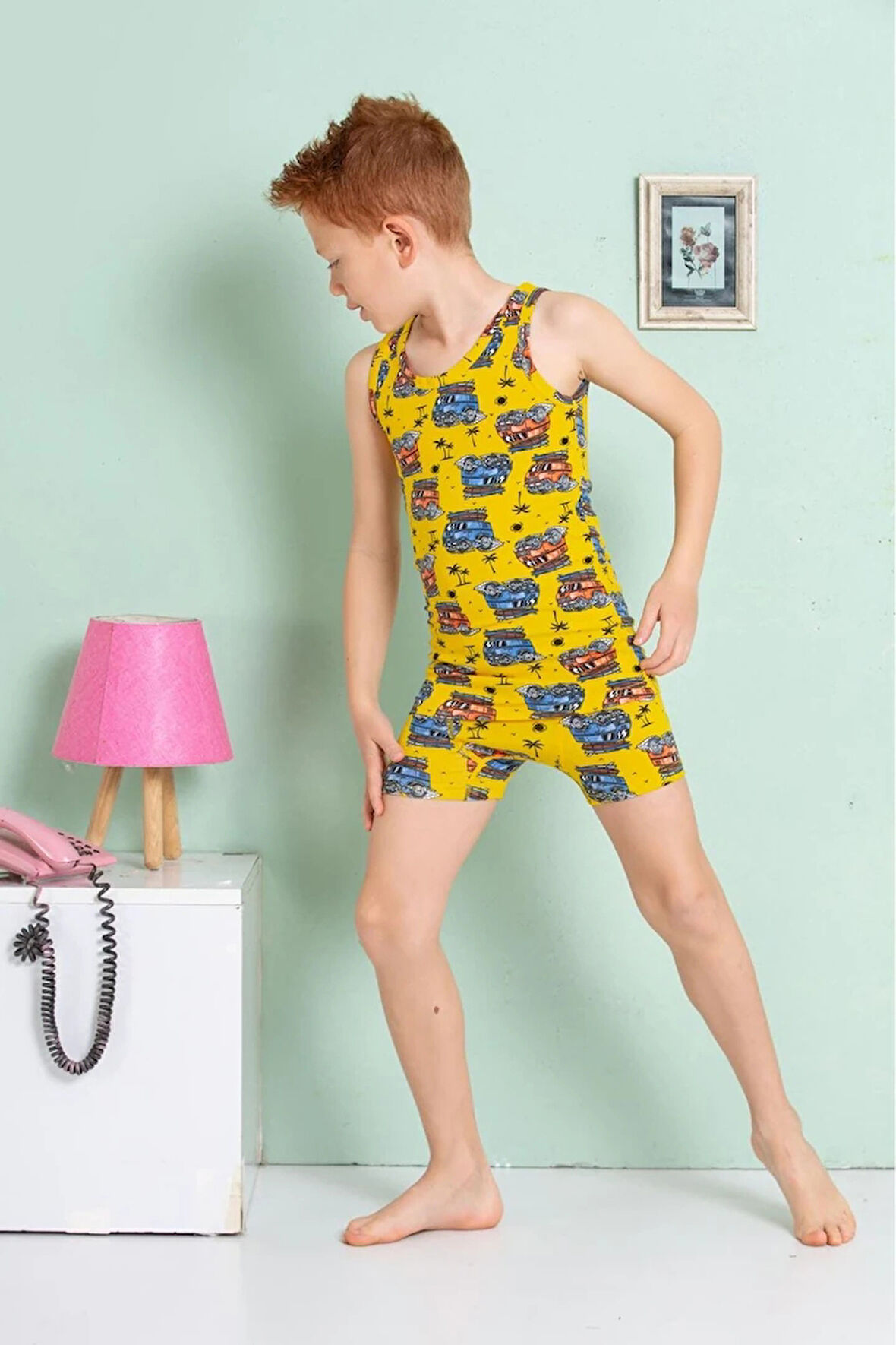 ELM Sarı Safari Desenli Erkek Çocuk Atlet Boxer Takımı 7074