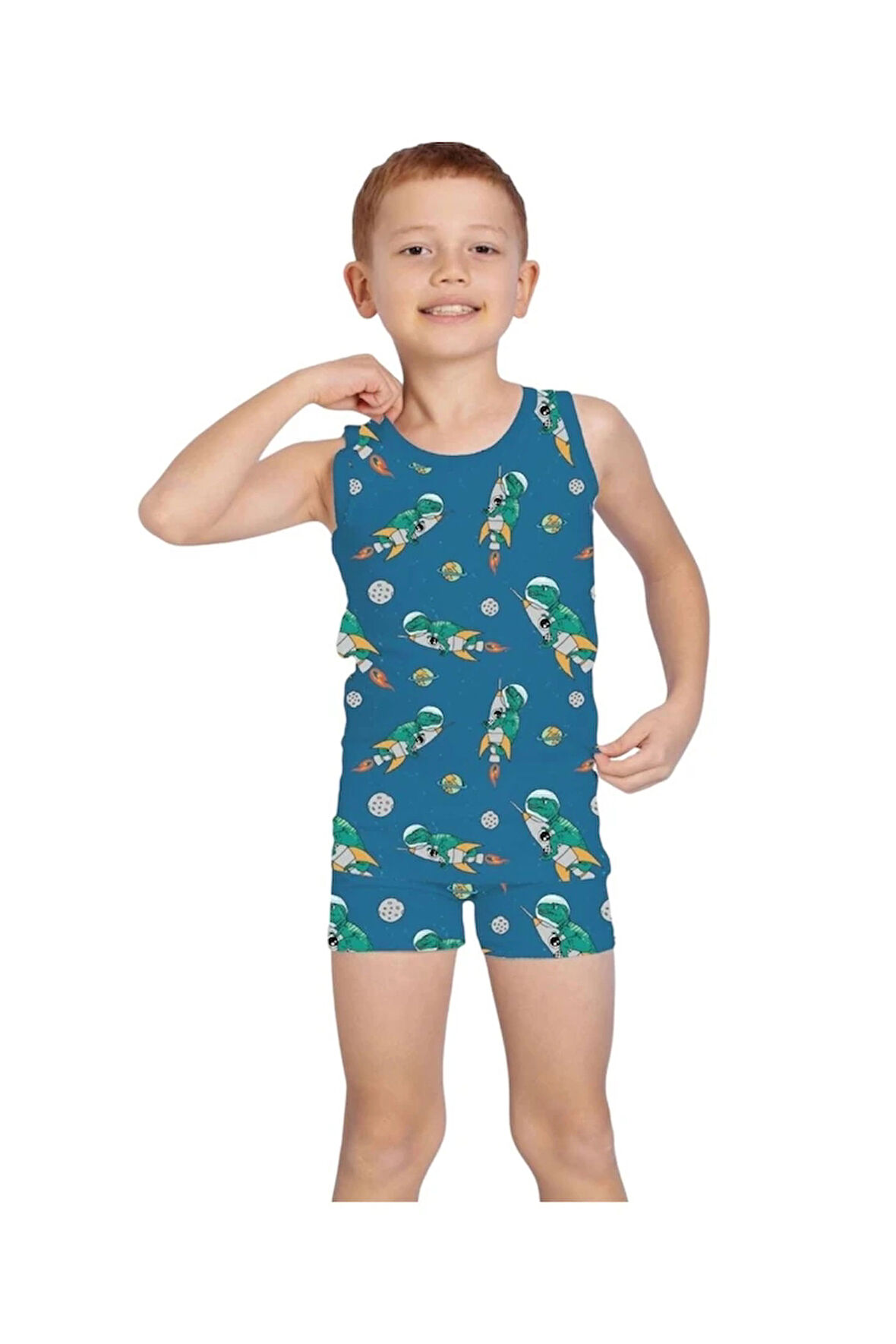 ELM Petrol Mavisi Astronot Desenli Erkek Çocuk Atlet Boxer Takımı 7078