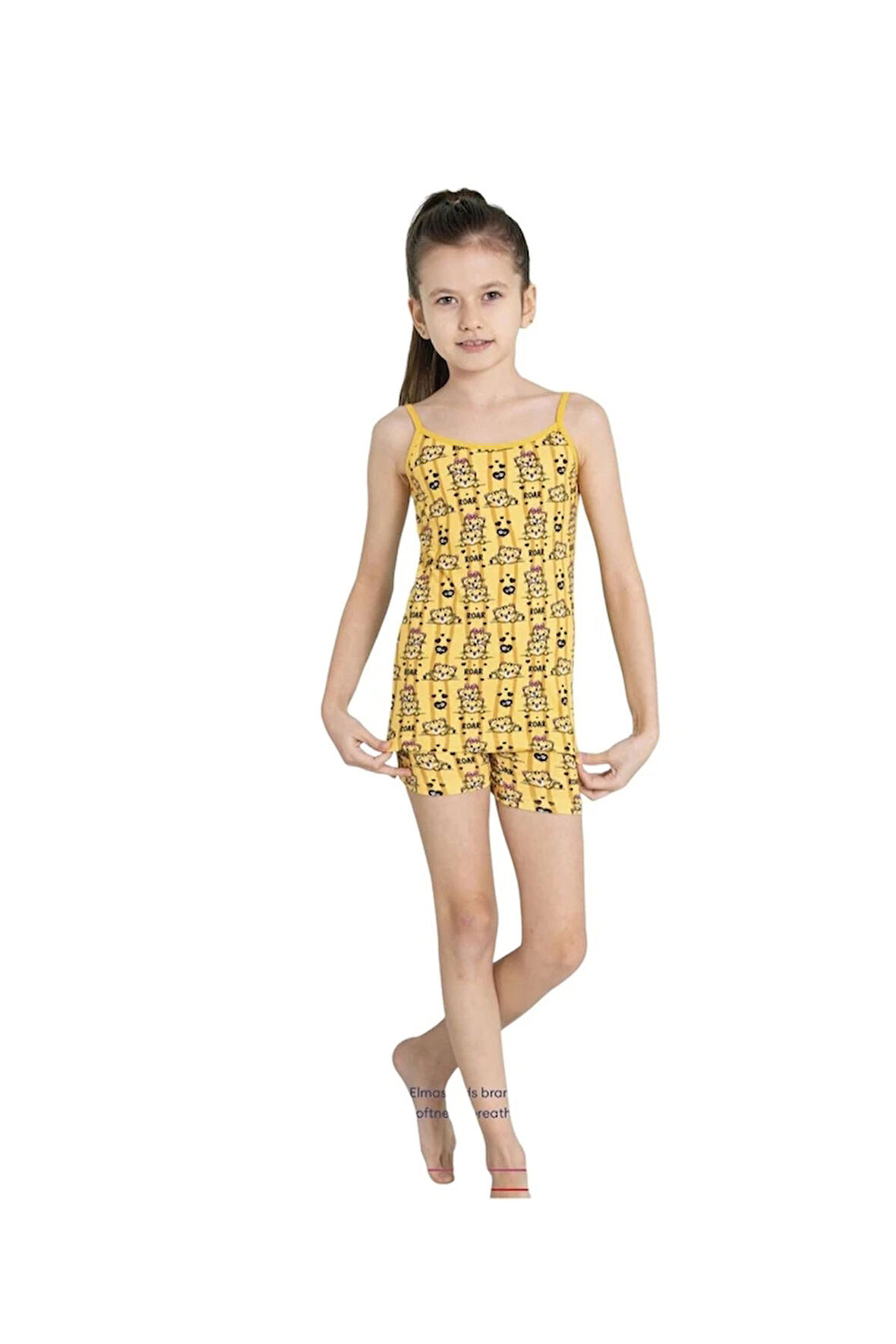 ELM Sarı Kedicik Desenli Kız Çocuk Atlet Boxer Takımı 8041