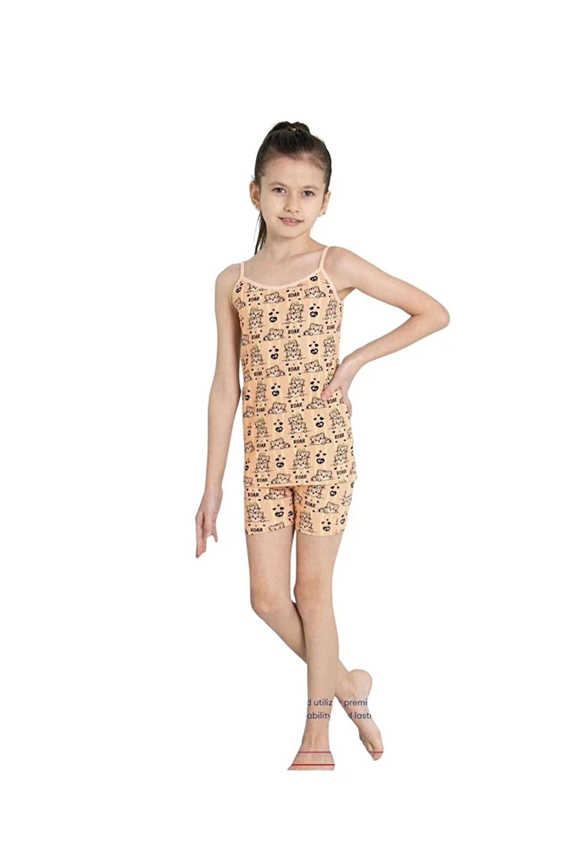 ELM Pudra Kedicik Desenli Kız Çocuk Atlet Boxer Takımı 8042