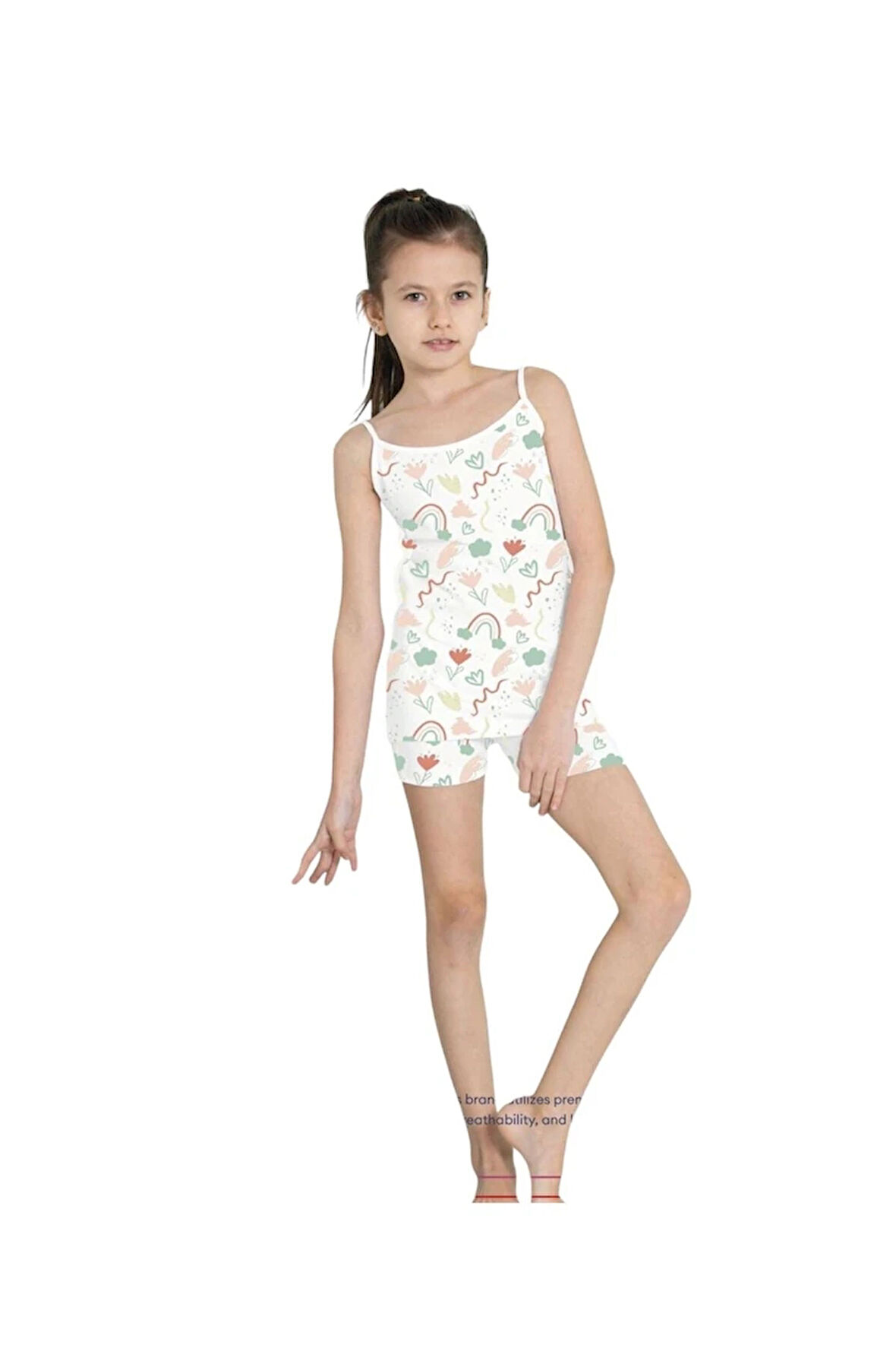 ELM Krem Çiçek Gökkuşağı Desenli Kız Çocuk Atlet Boxer Takımı 8046
