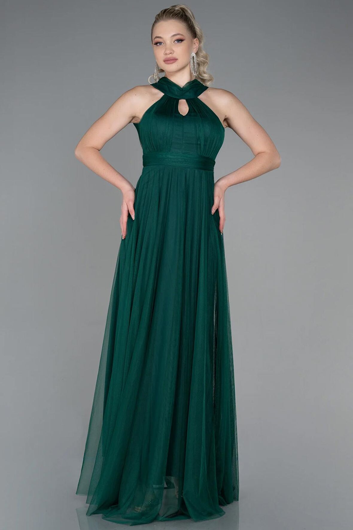 Halter Yaka Uzun Abiye Elbise ABU3252