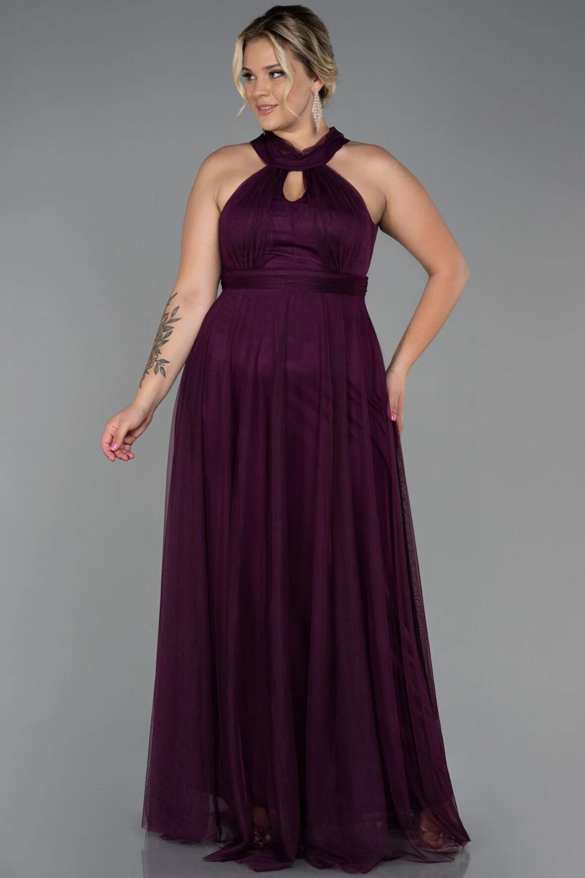 Halter Yaka Uzun Büyük Beden Abiye ABU3253