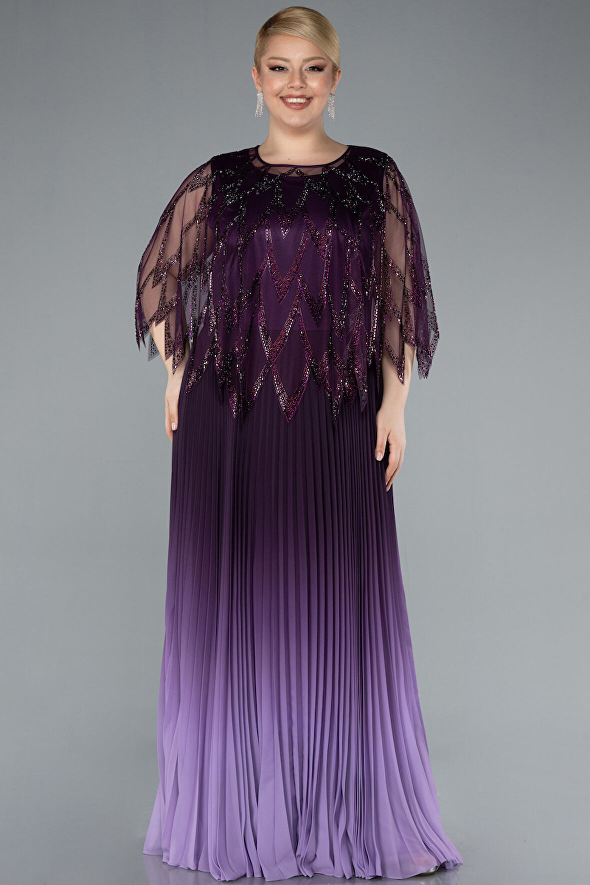 Şal Detay İki Parça Uzun Büyük Beden Abiye ABU4633