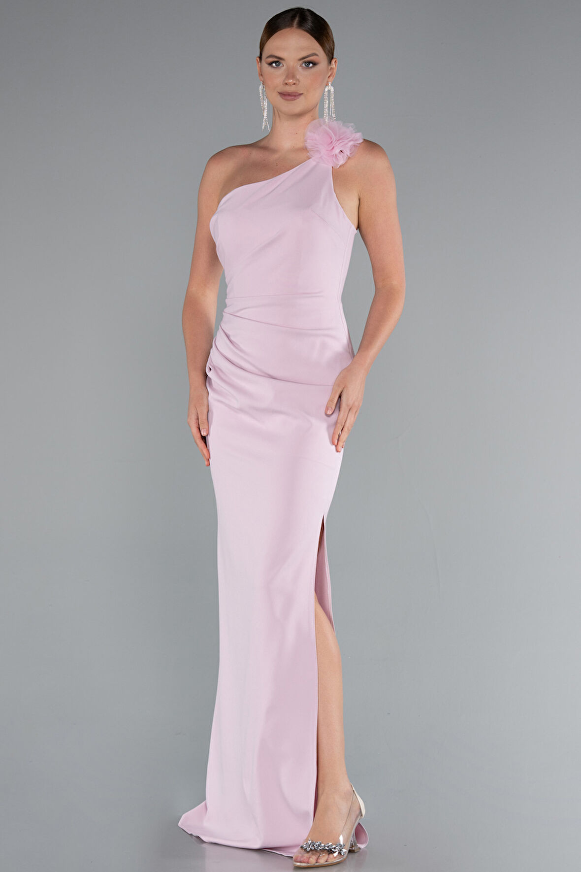 Tek Omuz Yırtmaçlı Uzun Abiye Elbise ABU4891