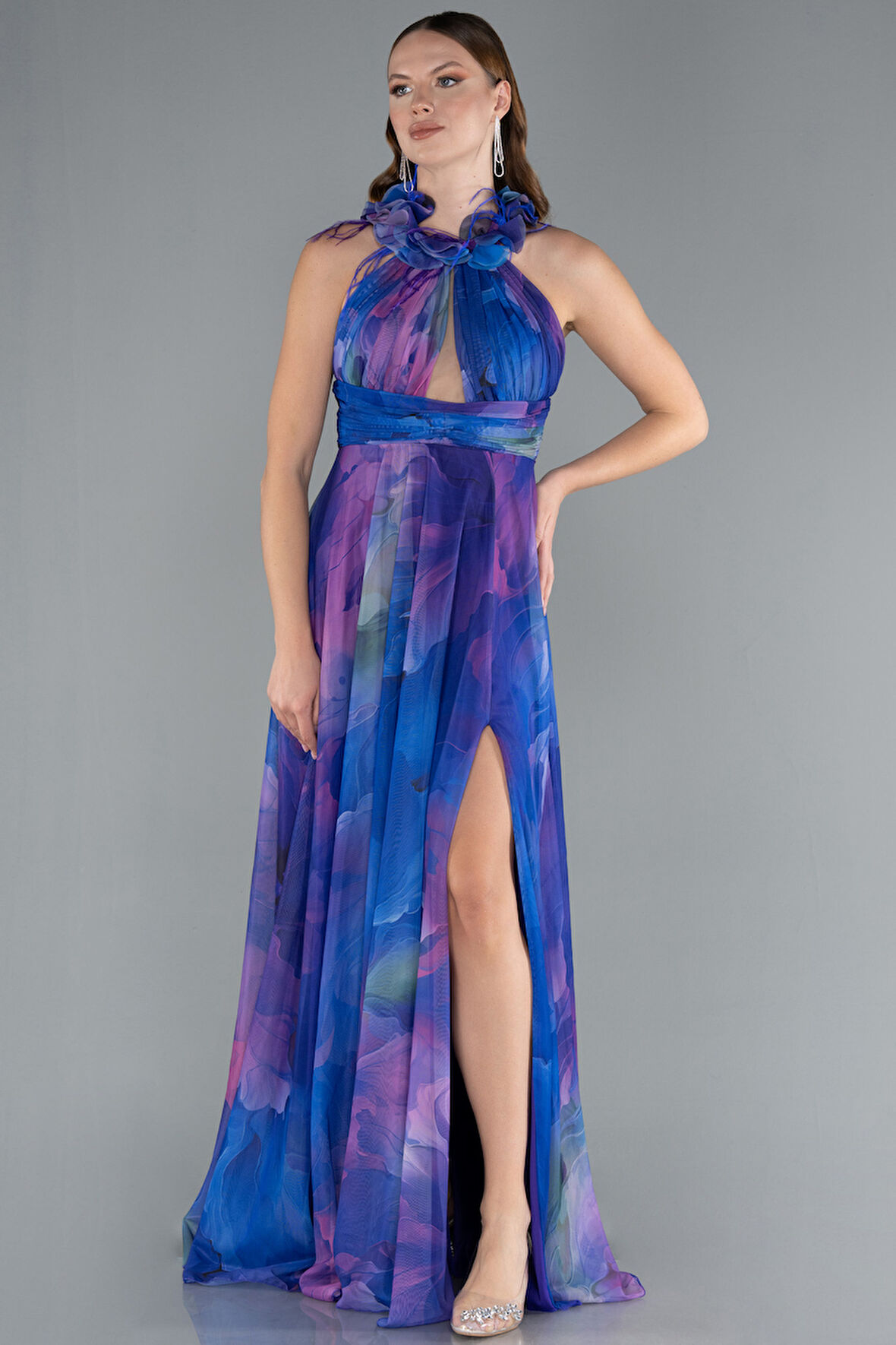 Bacak Dekolteli Empirme Uzun Mezuniyet Elbisesi ABU4901