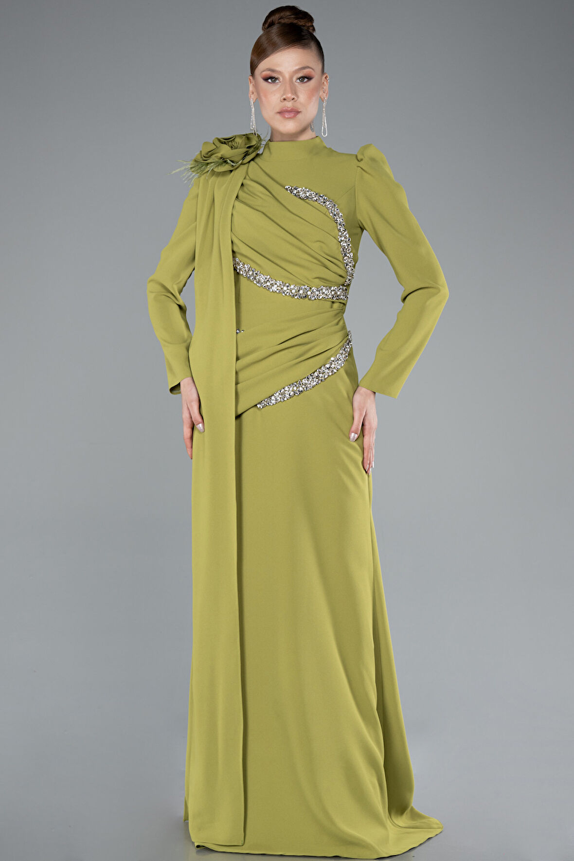 Dik Yaka Uzun Kol Büyük Beden Tesettür Abiye ABU4938