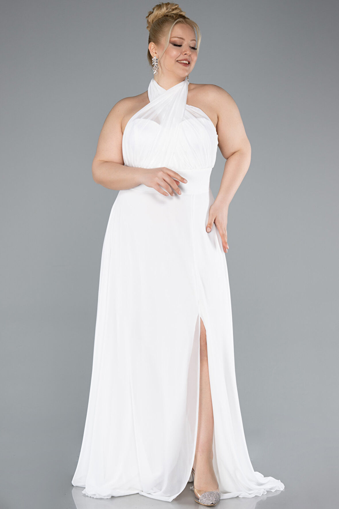 Yırtmaçlı Uzun Şifon Büyük Beden Mezuniyet Elbisesi ABU4951