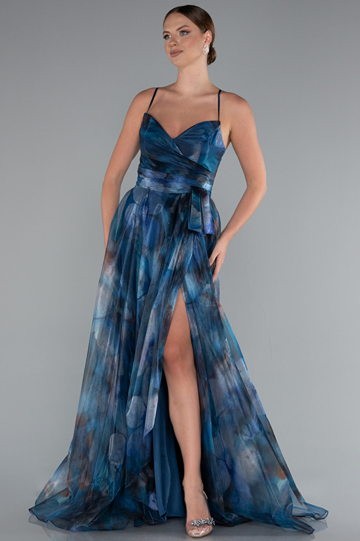 Bacak Dekolteli Uzun Empirme Mezuniyet Elbisesi ABU5053