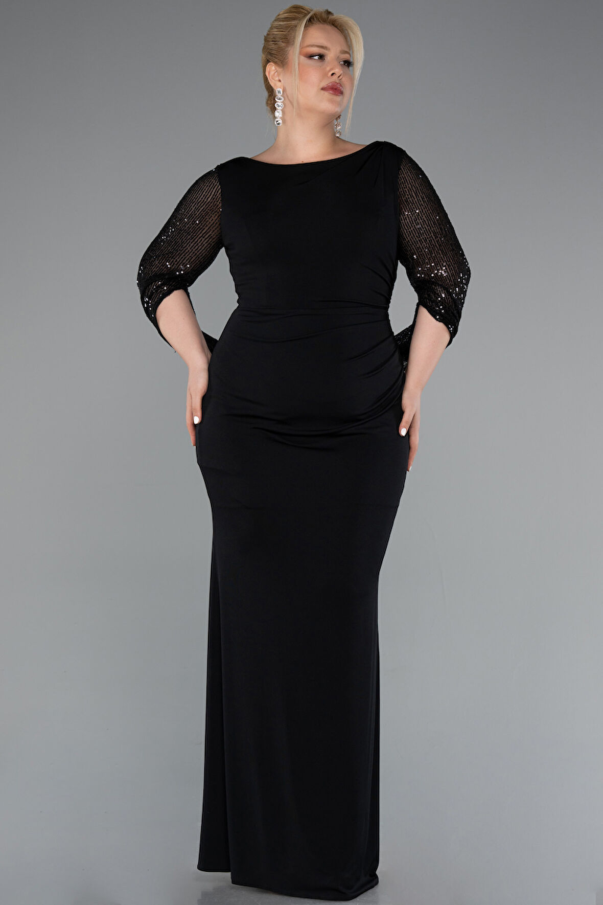 Pullu Kapri Kol Uzun Büyük Beden Abiye ABU5078