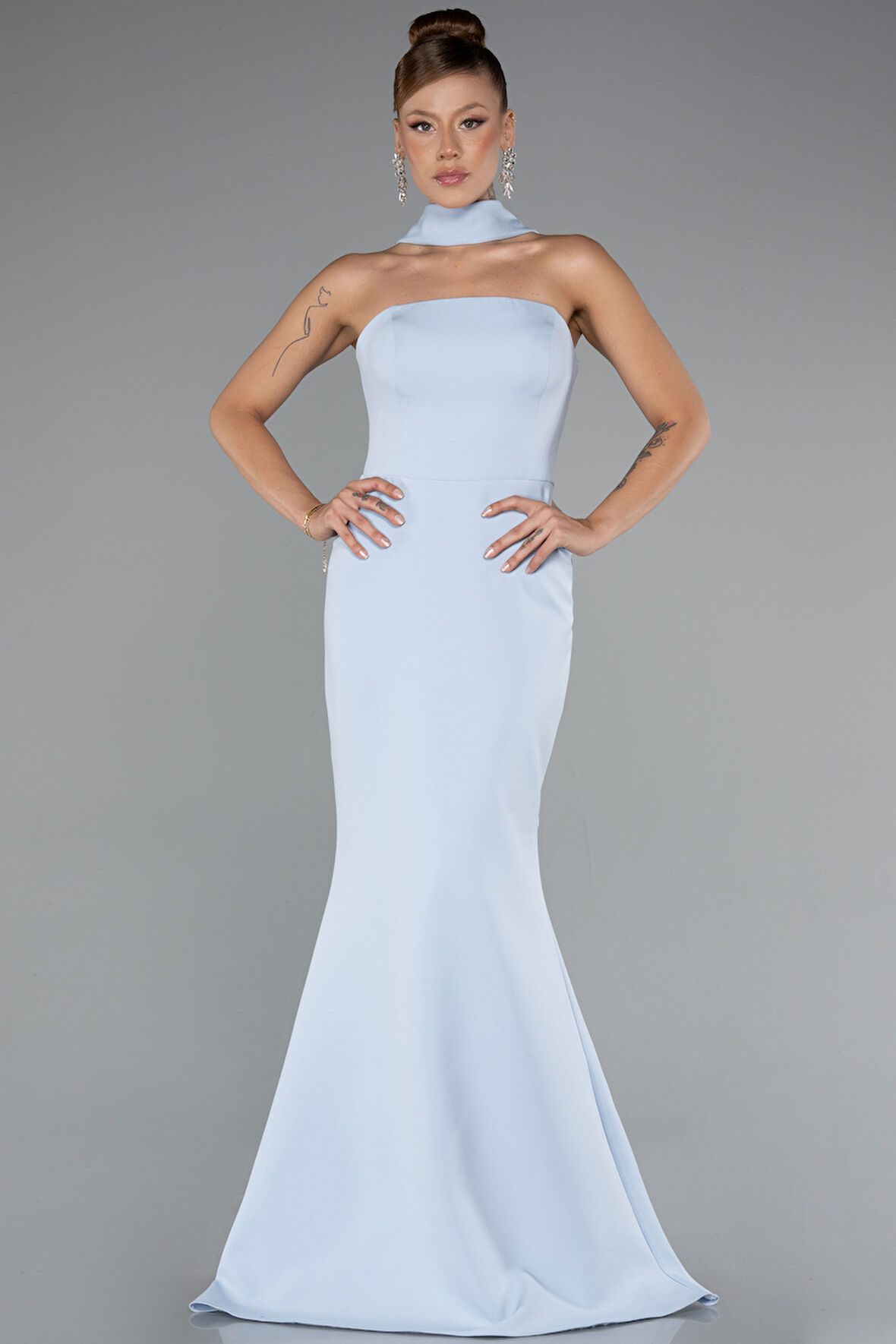 Straplez Şal Aksesuarlı Uzun Balık Abiye ABU5097