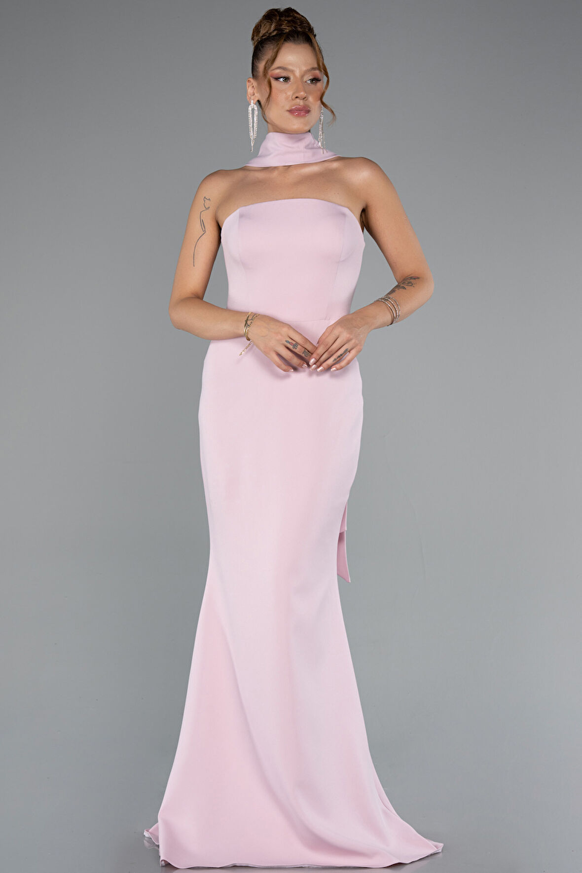 Straplez Şal Aksesuarlı Uzun Balık Abiye ABU5097