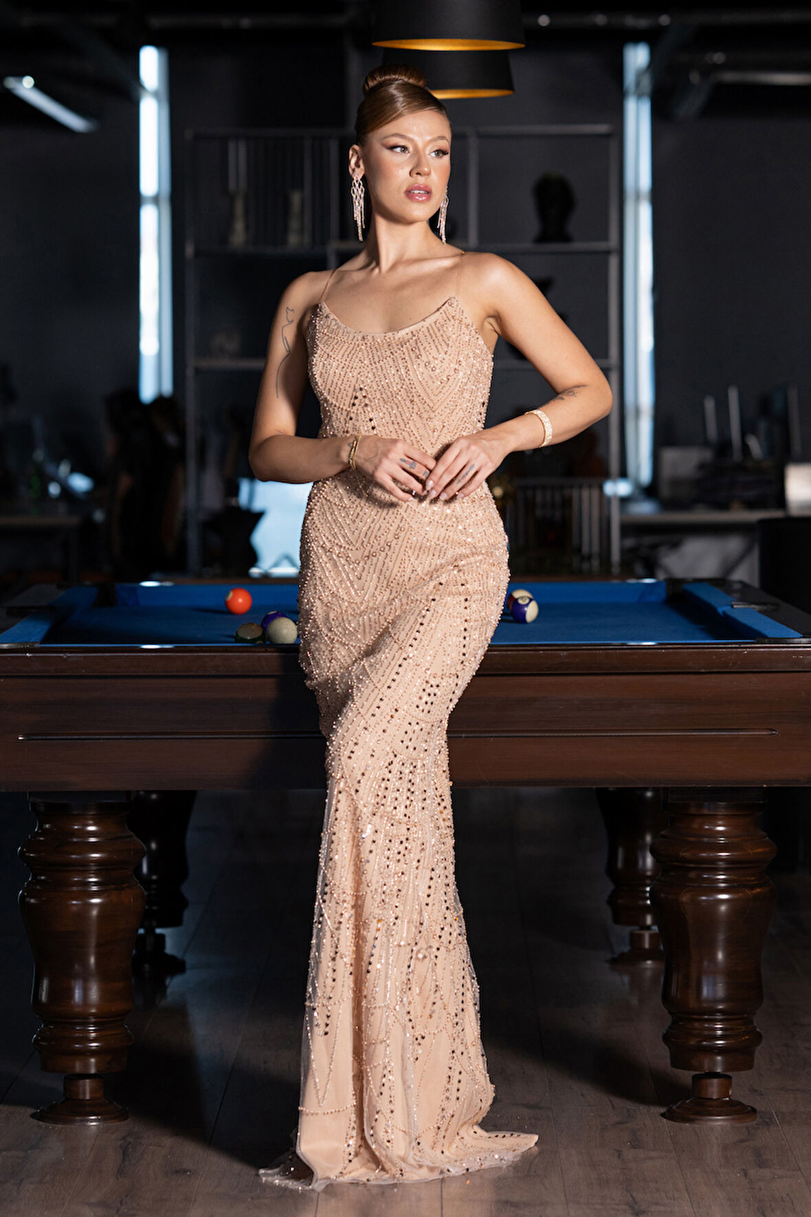 Straplez Uzun Boncuklu Balık Abiye ABU5142