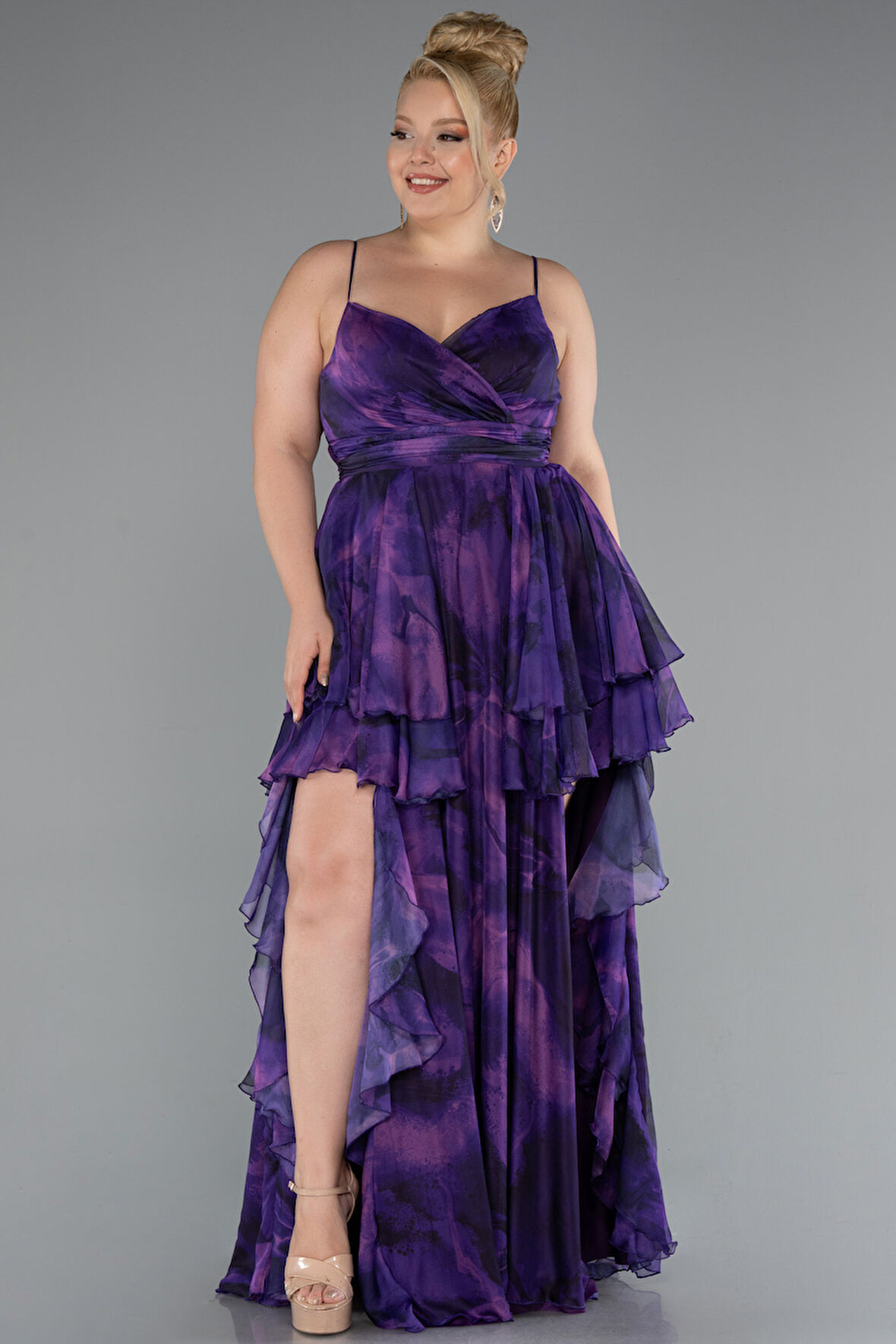 Yırtmaçlı Uzun Empirme Büyük Beden Abiye ABU5211