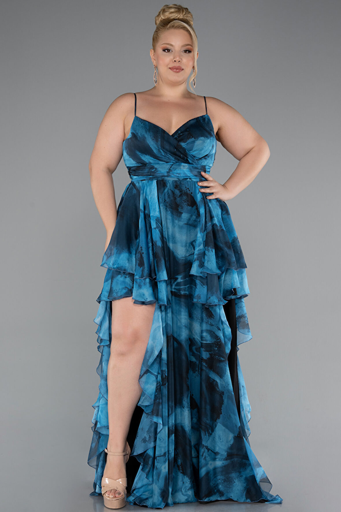 Yırtmaçlı Uzun Empirme Büyük Beden Abiye ABU5211