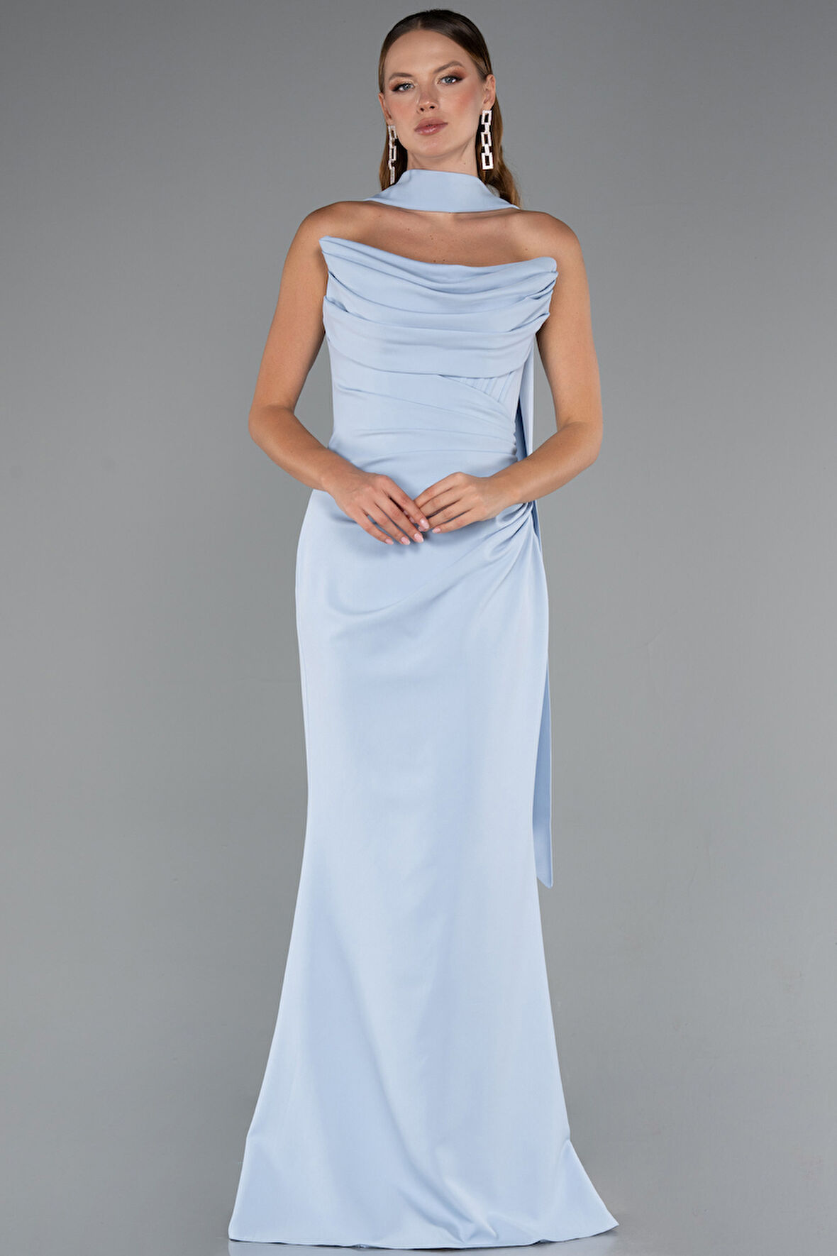 Straplez Balen Korse Şallı Uzun Abiye Elbise ABU5216