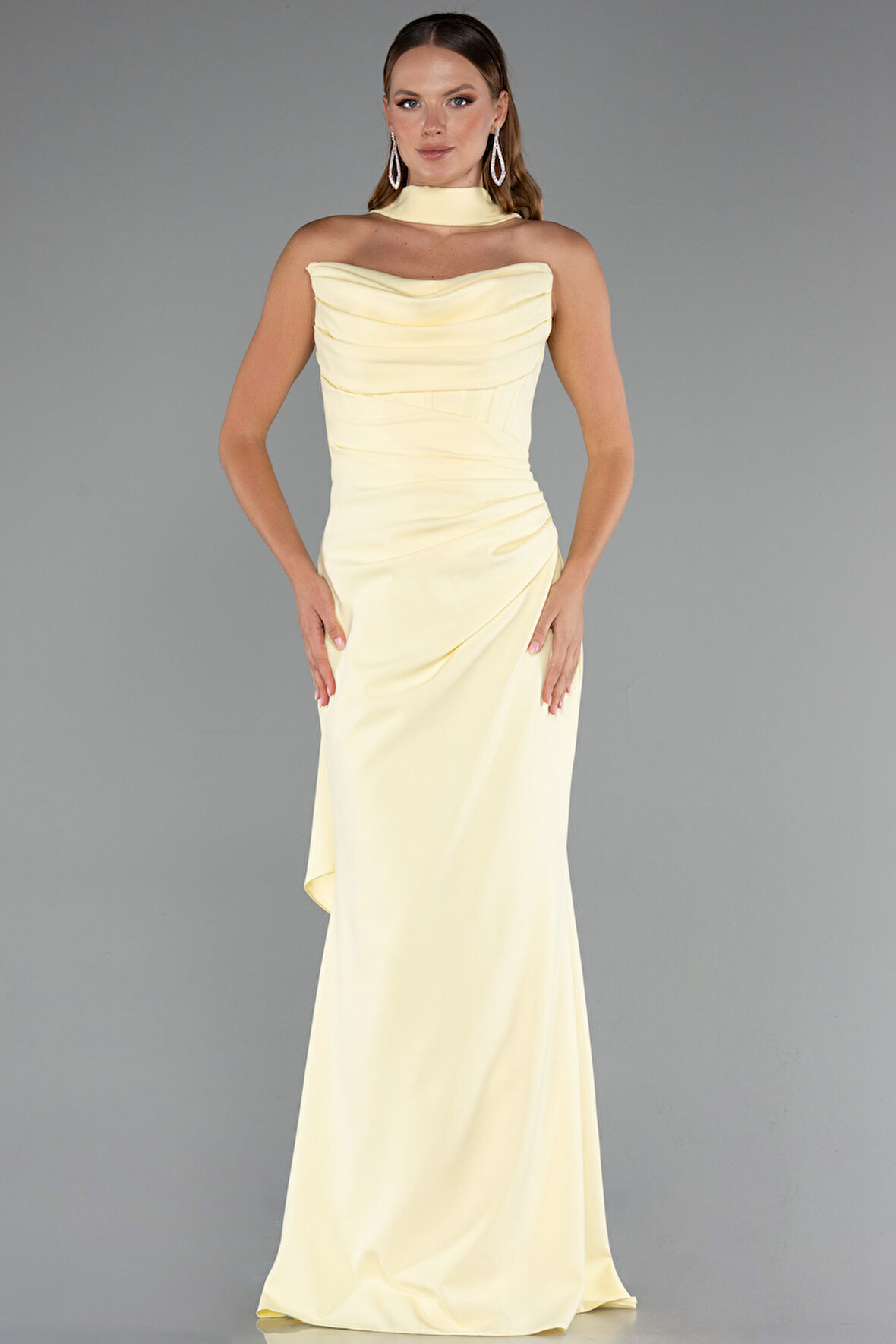 Straplez Balen Korse Şallı Uzun Abiye Elbise ABU5216