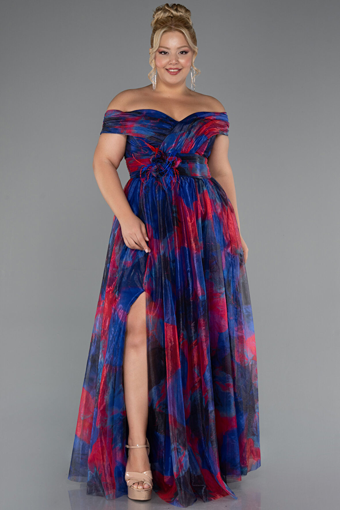 Kayık Yaka Uzun Empirme Büyük Beden Abiye ABU5263