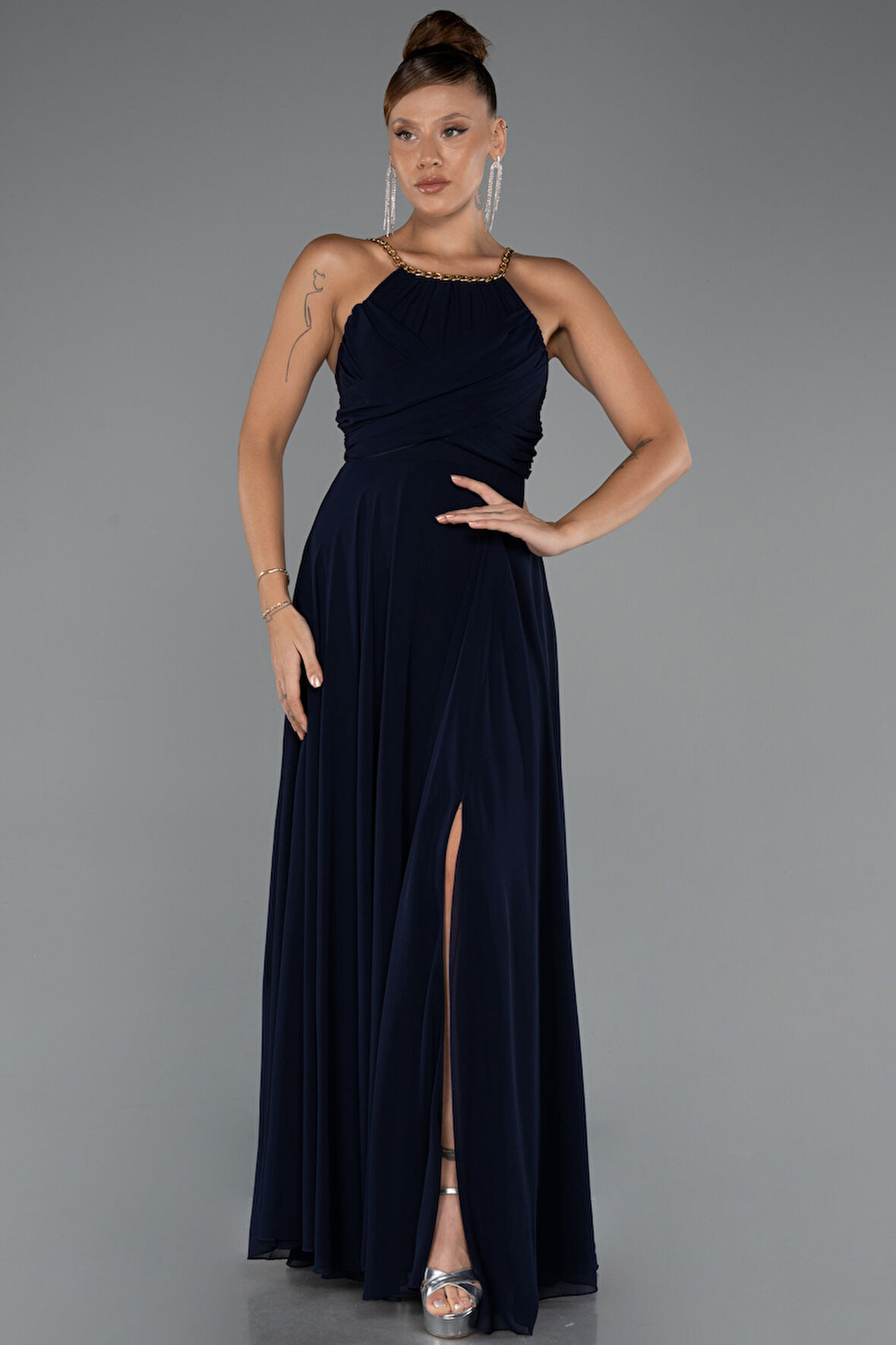 Balen Korse Yırtmaçlı Uzun Şifon Abiye Elbise ABU5298