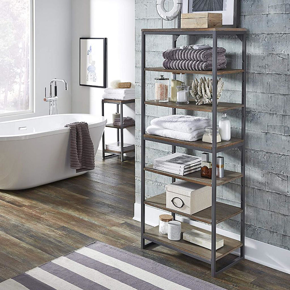Dekoratif Banyo Rafı Açık Tasarım Ahşaplı Banyo Dolabı