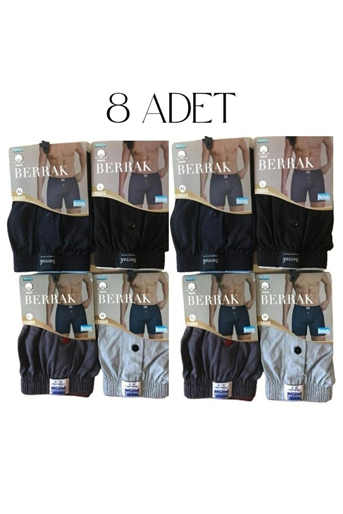 Berrak 8'li  1099 Erkek Penye Havlu Bel Boxer Karışık Renk