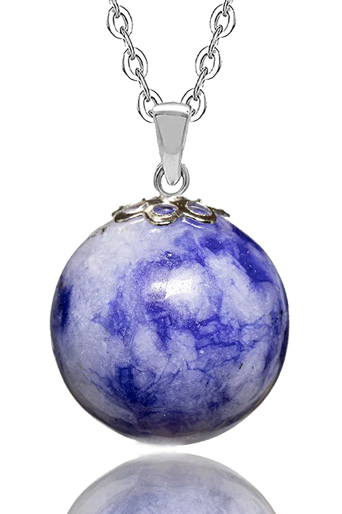 Sertifikalı Yuvarlak Doğal Sodalit Taşı Kolye