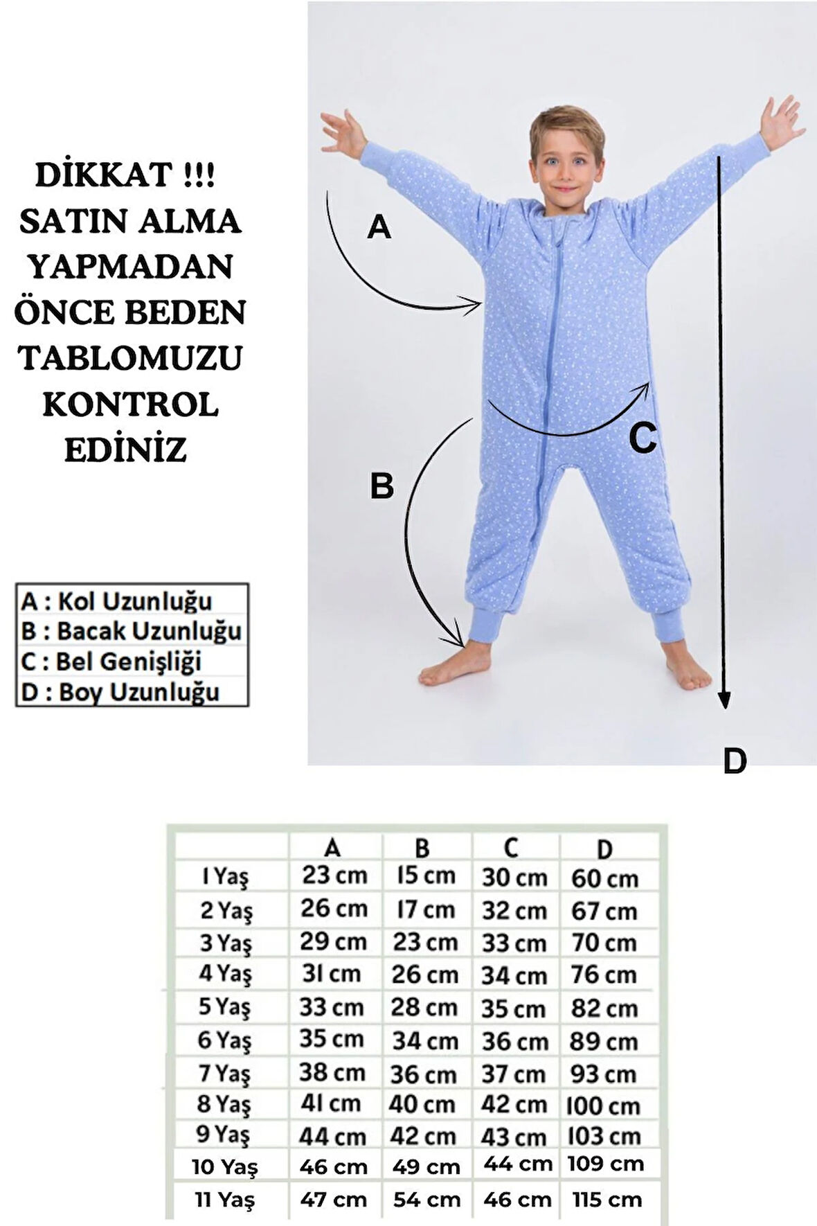 Erkek Çocuk Uyku Tulumu Kalın Elyaf Dolgulu Premium Kalite 2.5 Tog 